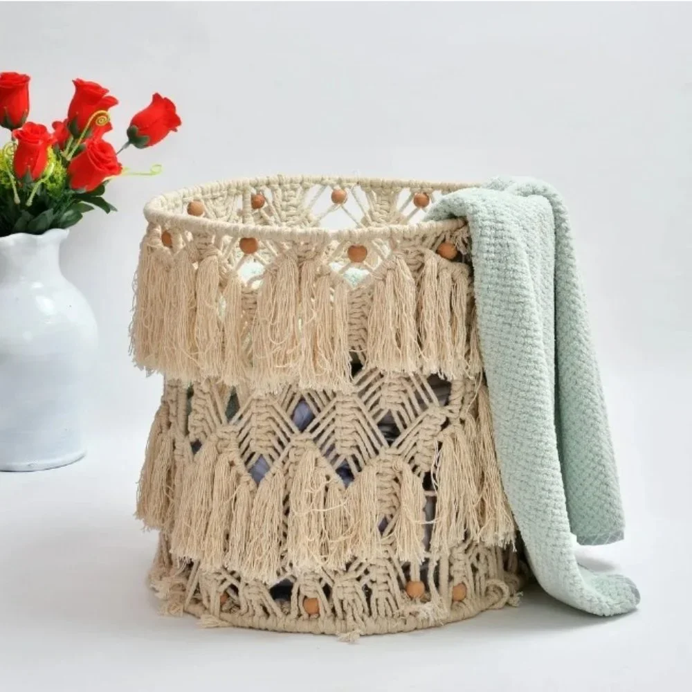 Macrame Wireframe Basket Round, 15x15 inches - Picture 1 of 4